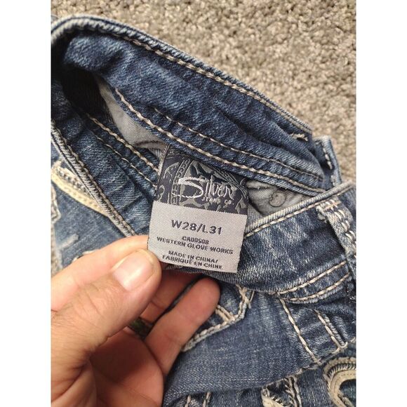 Silver Jeans Women's Size 28/L31 Aiko Baby Boot Cut Denim Jeans White Stitching - Picture 7 of 16